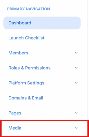 Navigation menu showing Media link highlighted
