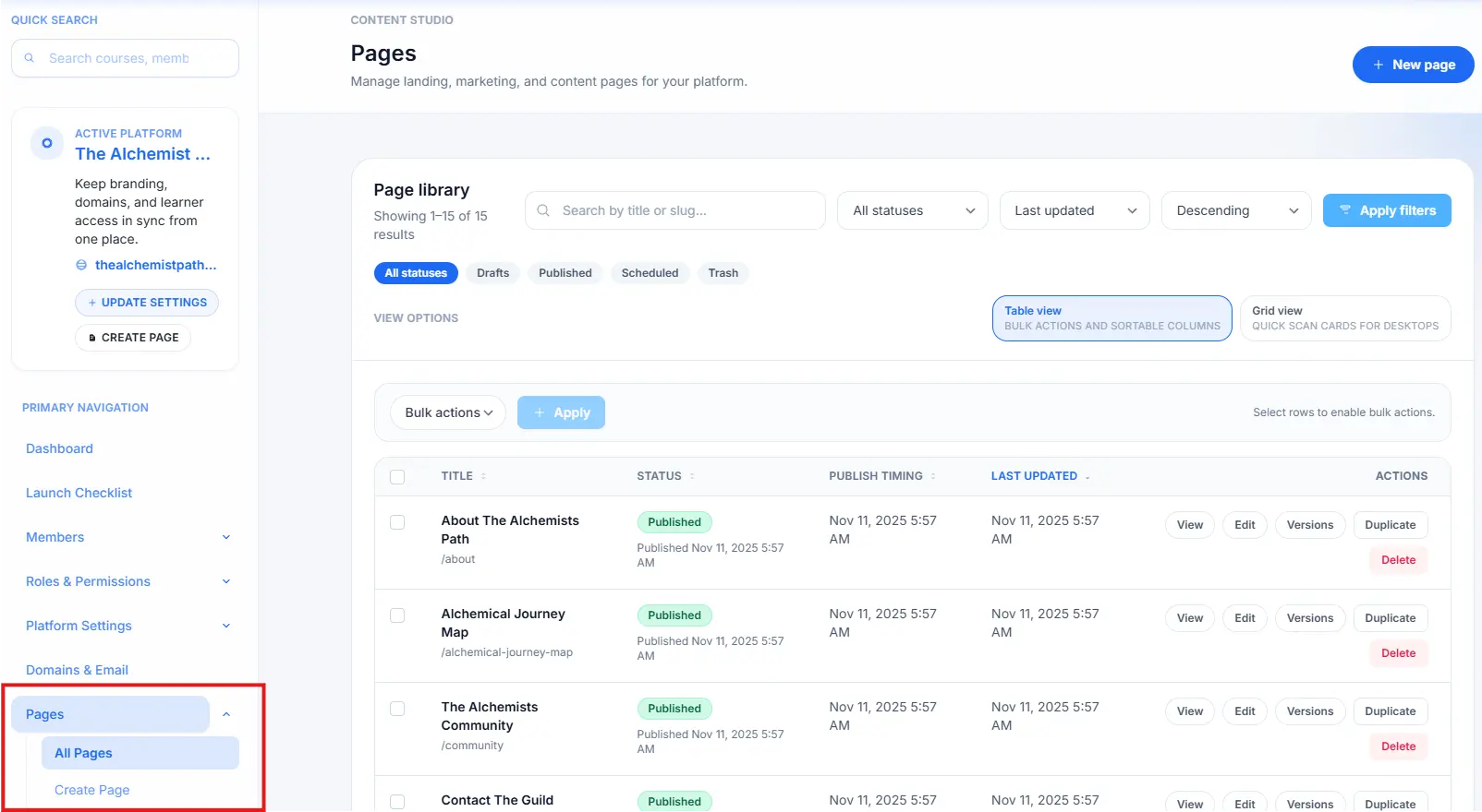Pages Overview