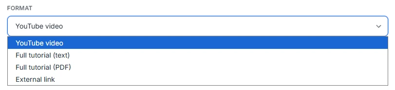 Image showing the dropdown menu with the available resource types